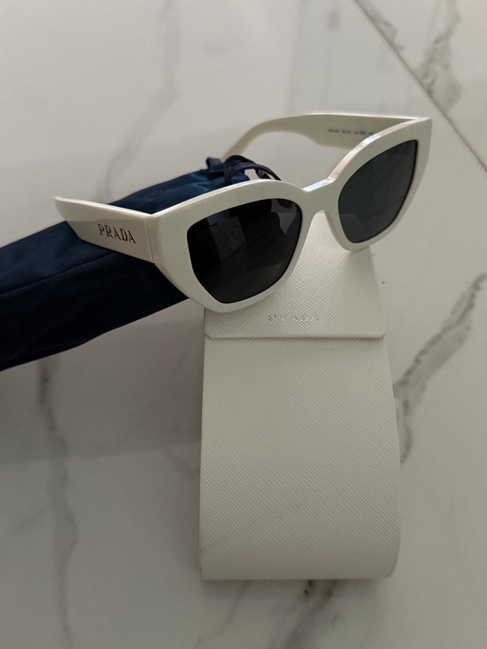 Prada White Cat-Eye Sunglasses with Black Lenses